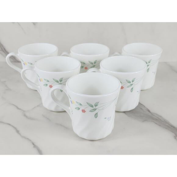 Corelle English Meadow Coffee Mug Teacup 8oz Corning Glass 80s Swirl Pattern x6 - Picture 11 of 13